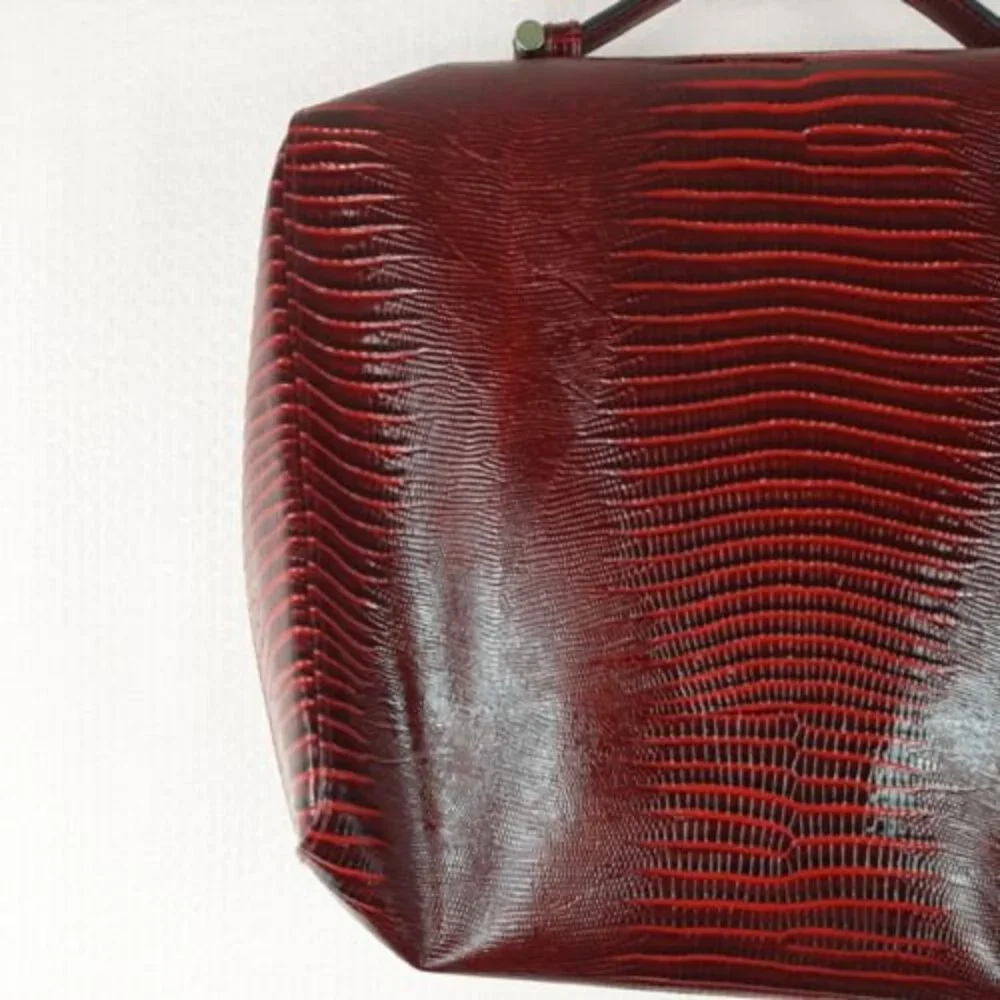 Estee lauder Women Red Leather Handbag Bag Cosmetic Bag Animal Print Zip